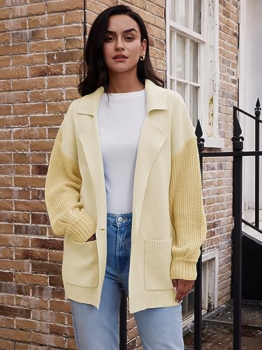 Image of LILLUSORY Women's Long Sleeve Collared Jacket Open Front Knit Cardigan Sweaters 2023 Oversized Slouchy Coat with Pockets