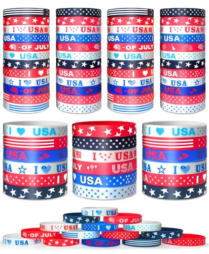 LENOAPHYS 【48PCS】 4th of July Bracelets USA Bracelet 4th of July Outfits for Women Fourth of July Accessories Decorations Party Favor Party Supplies Fourth of July Bracelets Patriotic Bracelet Gifts
