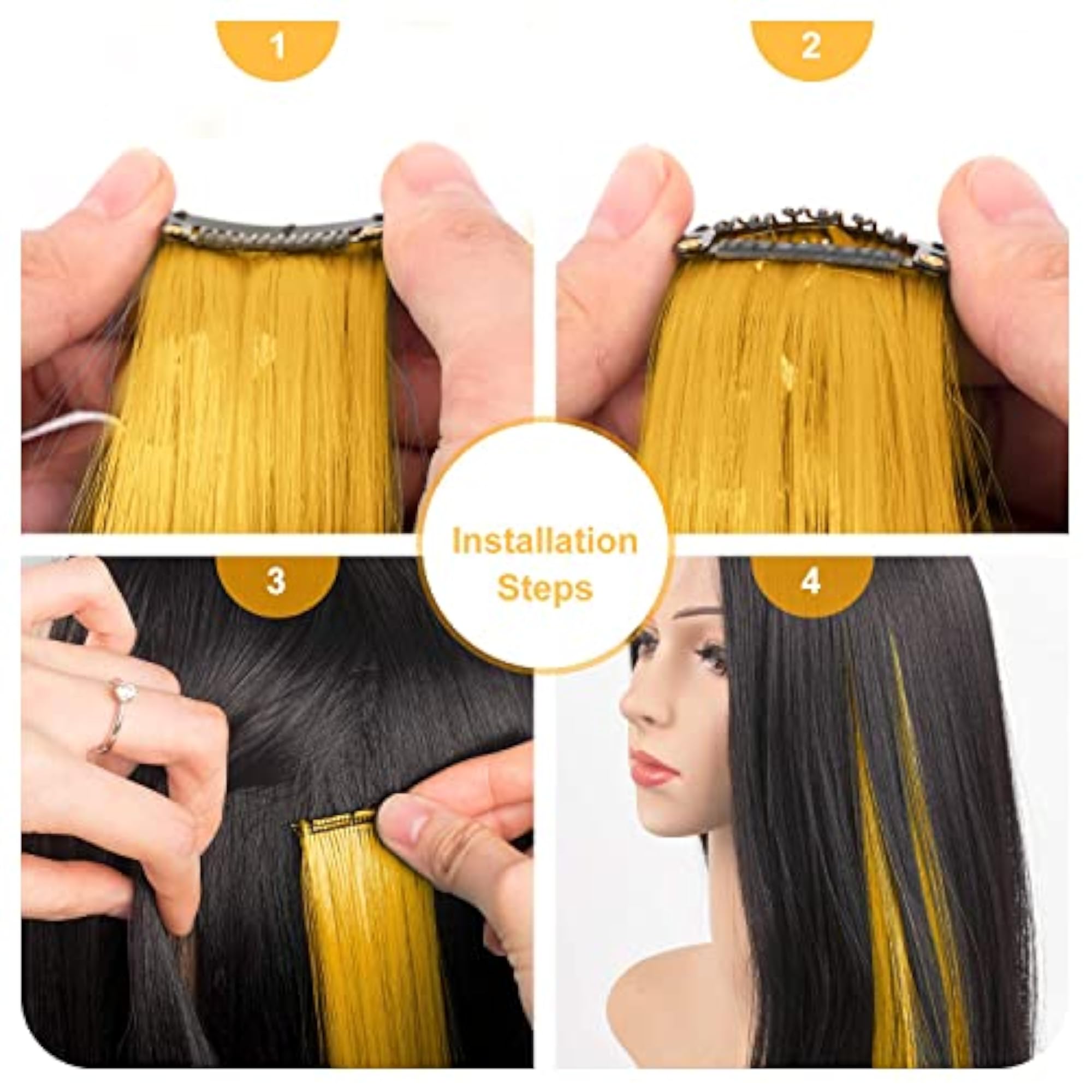 Long Straight Color Hair Streak Extensions for Kids