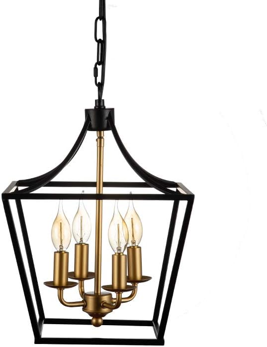 Flаѕh Dеаlѕ - 80% оƒƒ JINZO Farmhouse Chandelier 4-Lights Rustic Cage Pendant Light Matt Black and Gold for Foyer Entryway Hallway Dining Room and Kitchen Island.