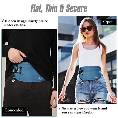 Image of MoKo Travel Money Belt with RFID Blocking, 3 Pockets, Blue