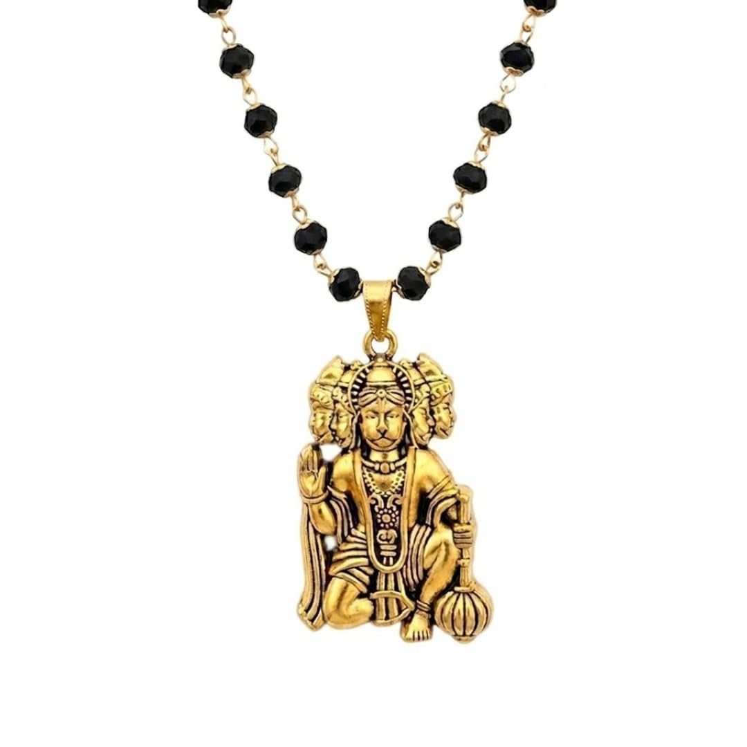 Panchmukhi Hanuman Kavach Pendant | Black Beads Chain for Men Gold Plated Locket | Spiritual Protection & Positivity | Religious Gifts for Man & Woman (Pack of 1)