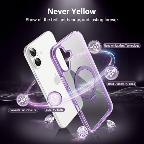 Coque iPhone 16 Plus transparente violet haut de gamme compatible MagSafe avec support discret - 6