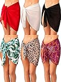 6 Pieces Chiffon Beach Sarong Women Short Floral Sarongs Cover ups Beach Swimwear Wrap Skirt
