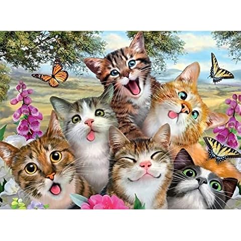 CHengQiSM 5D Full Drill Diamond Art Kits for Adult, Crystal Craft Rhinestone Funny Cat Embroidery Paintings for Home, Living Room, Wall Decor Cover