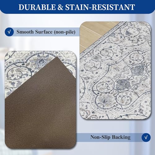 Image of SALLOUS Vinyl Floor Mat for Home, 5' x 8' Waterproof Area Rug for Living Room, Non-Slip Area Rug for Under Dining Table, Vinyl Hard Floor Protector Mat for Bedroom, Kitchen, Bathroom (Grayish Blue)