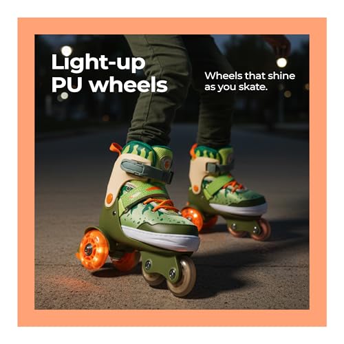 Image of Lifelong Inline Skates for Kids | Adjustable |4 Wheels Light-Up Skate for Boys & Girls | Roller Blades for Beginners | ABEC-7 Bearings | Safety Gear Set | Green, XS (27-30 cm)