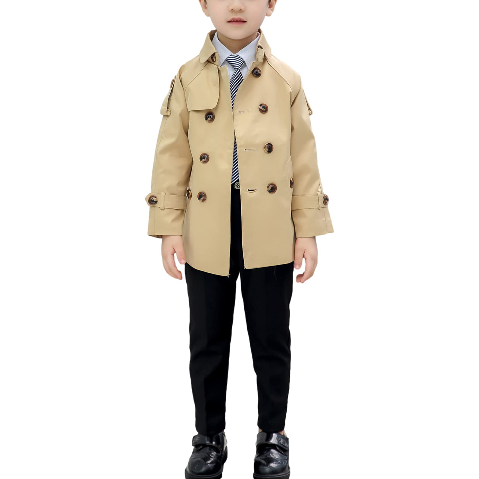 amropi Jungen Trenchcoat Zweireiher Mantel mit Gürtel Windjacke Frühling Herbst Jacke für 2-10 Jahre