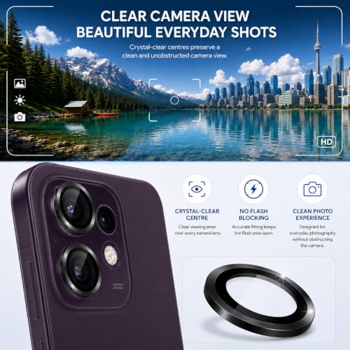 Image of FIRST MART Black Camera Ring Guard Protector for Oppo Reno 16 | Tempered Glass with Metal Alloy Rings, HD Clear, Scratch Resistant, Case-Friendly | Pack of 1