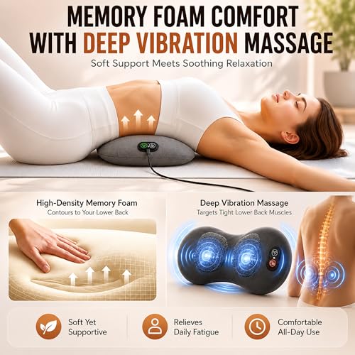 LLCHGBF 3-in-1 Electric Back Massager Pillow with Heat, Vibration & Traction, Ergonomic Lumbar Support Cushion with Memory Foam for Lower Back Comfort, Bed, Office Chair, Sofa & Car (Ash Gray) — view 4