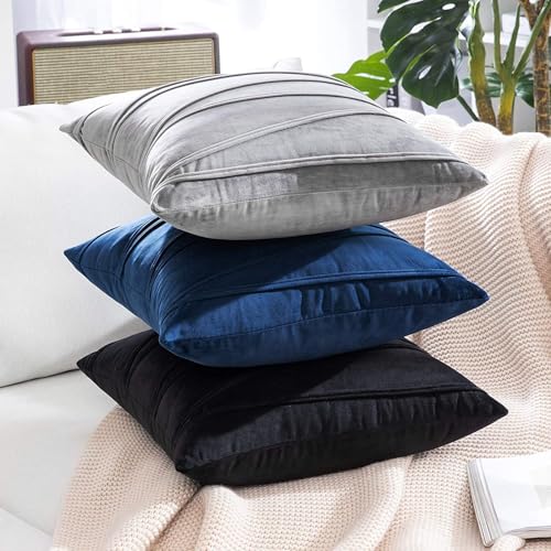 Image of Khooti Velvet Striped Cushion Cover Pack of 1-16 inchX16 inch /41X41 Cm | Black | Soft Pillow Covers Cushion Case for Sofa Bedroom Living Room Chair Car, Cushion Cover with Zig Zag Pattern