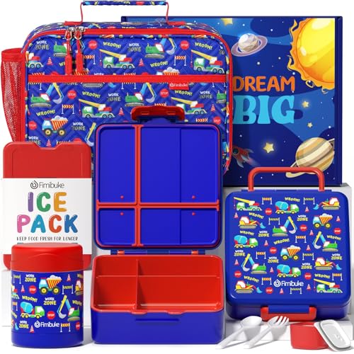 Image of Fimibuke Kids Bento Snack Lunch Box with 4 Compartment, Insulated Lunch Bag, Stainless Steel Vacuum Thermo Food Jar, Ice Pack, Utensils Set, Birthday Gifts for Age 3-12 Back to School Toddler Girl Boy
