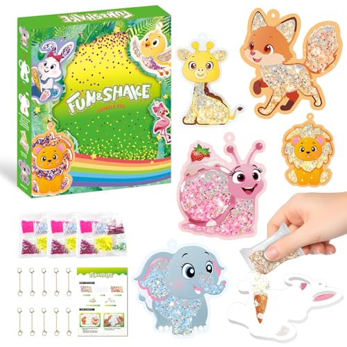 Dkeveu Art And Craft Activity - Fun&Shake, Diy Glitter Craft Kit With 10 Keychains, Creative Crafts For Kids, Fun & Creative Travel Toys For Kids Ages