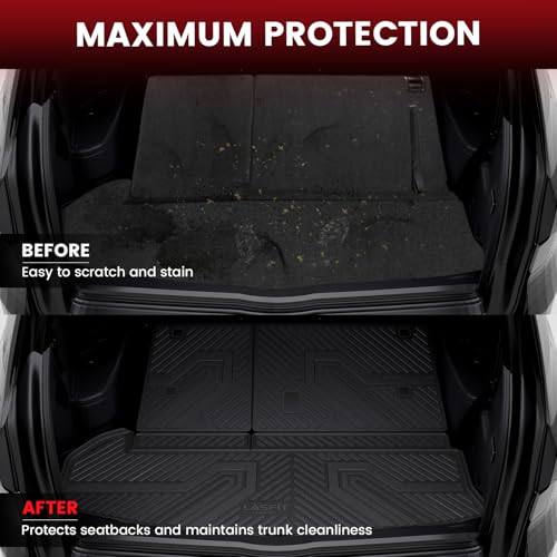 Image of LASFIT Floor Mats for Toyota Highlander 2019-2014(Not for Hybrid), All Weather TPE Cargo Mats Floor Liner for Highlander LE /Limited /SE /XLE, Black(Not fit 2nd Row Bench Seating).