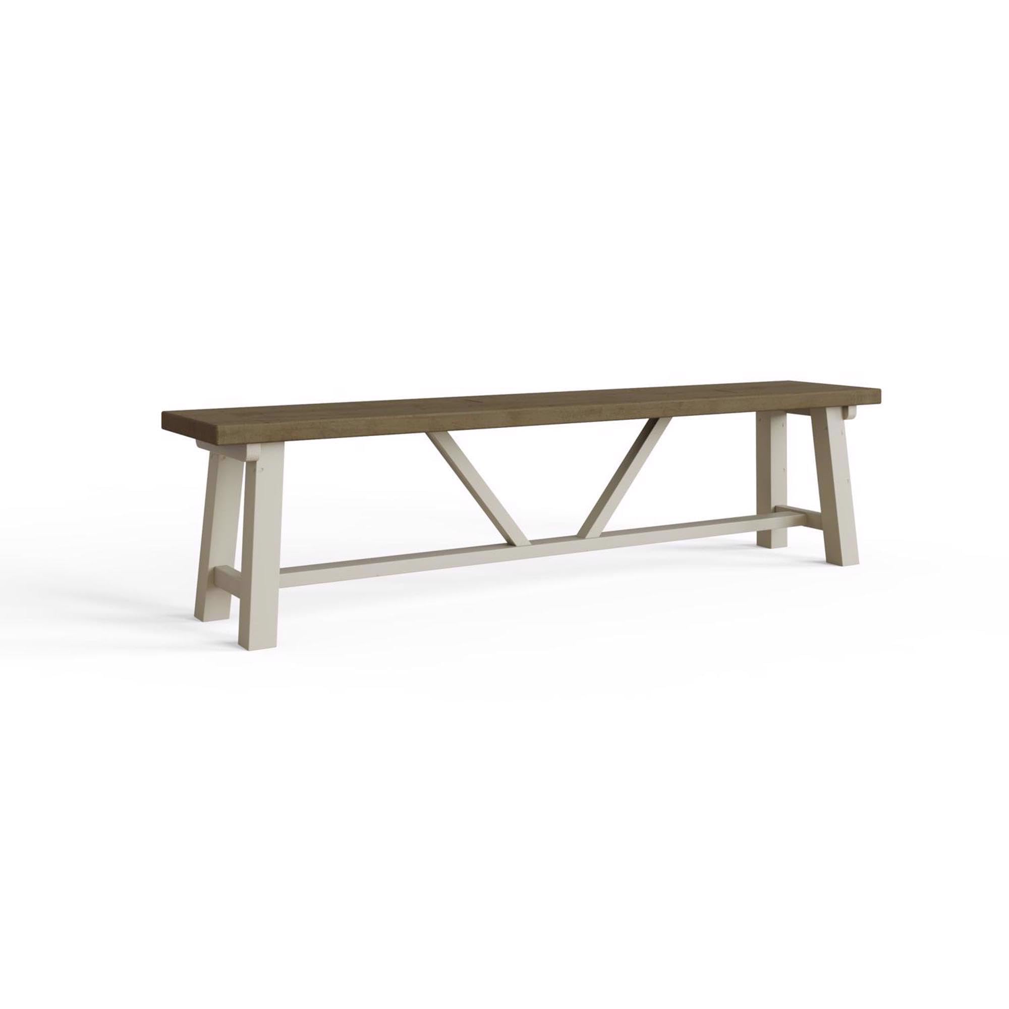 FWStyle Reclaimed Pine Large 180cm Dining Bench in a Rustic Farmhouse Driftwood and Truffle Finish.