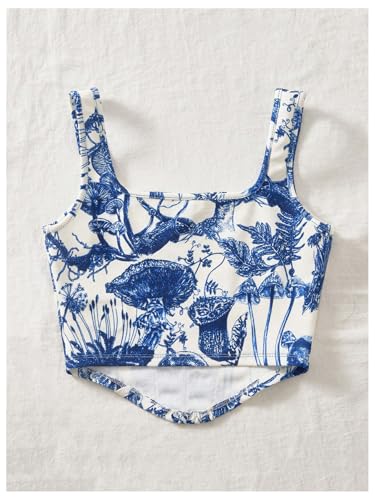 SOLY HUX Girl's Summer Tank Tops Boho Print Square Neck Sleeveless Asymmetrical Hem Crop Tops2