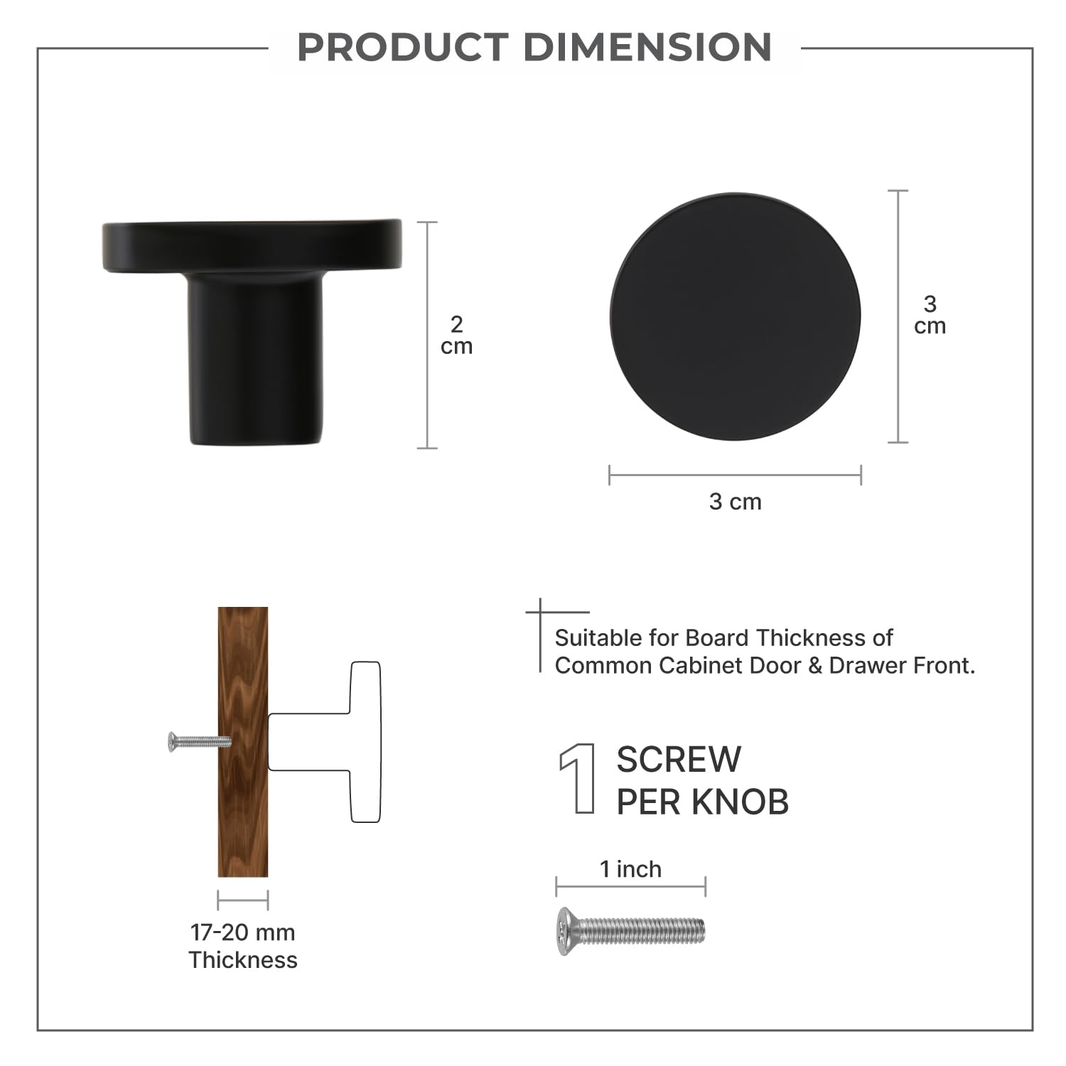LAPO Refined Cabinet & Drawer Knobs | Stainless Steel Build | Firm Grip & Easy Pull-Push Use | Suitable for Wardrobe, Bookcase & Cupboard | Simple Screw Fit | Black Finish | Pack of 9 — Amazon image 2