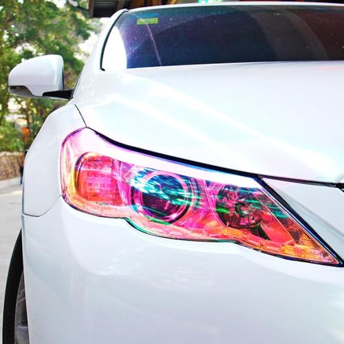 Image of WALLMATE Headlight Taillight Film Self Adhesive Smoke Film Fog Light Film Vinyl Tint Wrap Film Car&Bike Protection Film Sheet Sticker (Chameleon Pink Smoke, 24x100 inch)