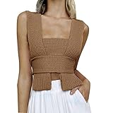 Women's Knitted Crop Tank Vest DIY Summer Sweater Top Sleeveless Criss Cross Tie Strappy Casual Y2K...