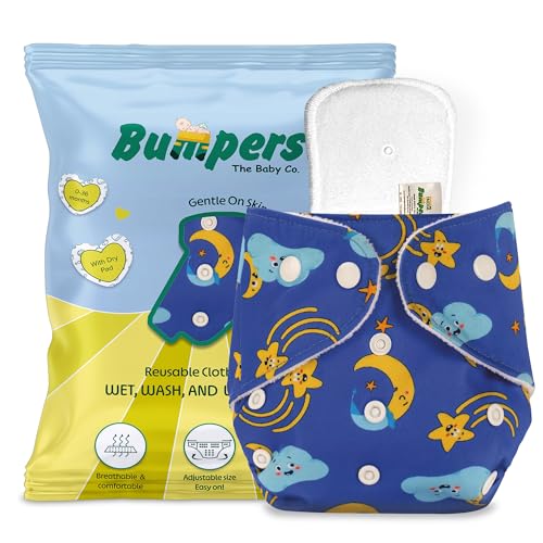 Image of Bumpers Premium & Ultra Soft Reusable Cloth Diaper with Insert Pad | Extra Absorbant, Washable, Waterproof & Adjustable Cloth Diaper for Babies /Kids, 3M-3Years (Pack of 1, Free Size, Royal Blue)