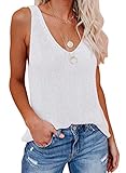 Dokotoo Women's Summer V Neck Knit Tank Tops Cami Casual Loose Sleeveless Blouse and Shirts Basic White M