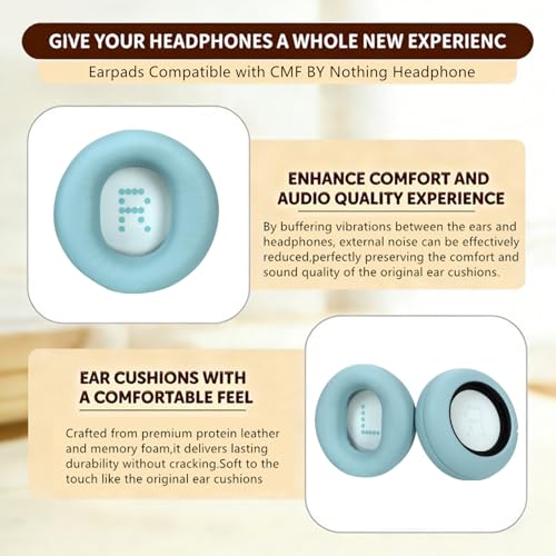 Repuestos almohadillas para oreja para auriculares CMF BY Nothing con cancelación de ruido | Almohadillas de cuero proteico y espuma viscoelástica - Azul miniatura 5