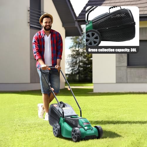 Cortacésped eléctrico, Cortacésped eléctrico autopropulsado inalámbrico 1600 W, tanque de hierba de 35 45 L, altura de corte ajustable 30 70 mm, bolsa 3 en 1 conductor caminante, eyección verde - imagen 5