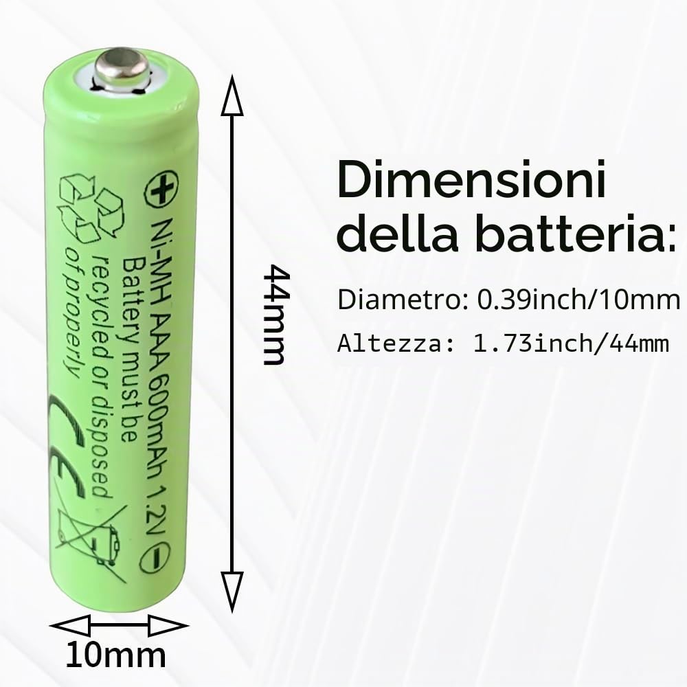 Batterie ricaricabili Ni-MH AAA, 1,2 V, capacità 600 mAh, ad alta capacità, adatte per più telecomandi/luci notturne solari, confezione da 8