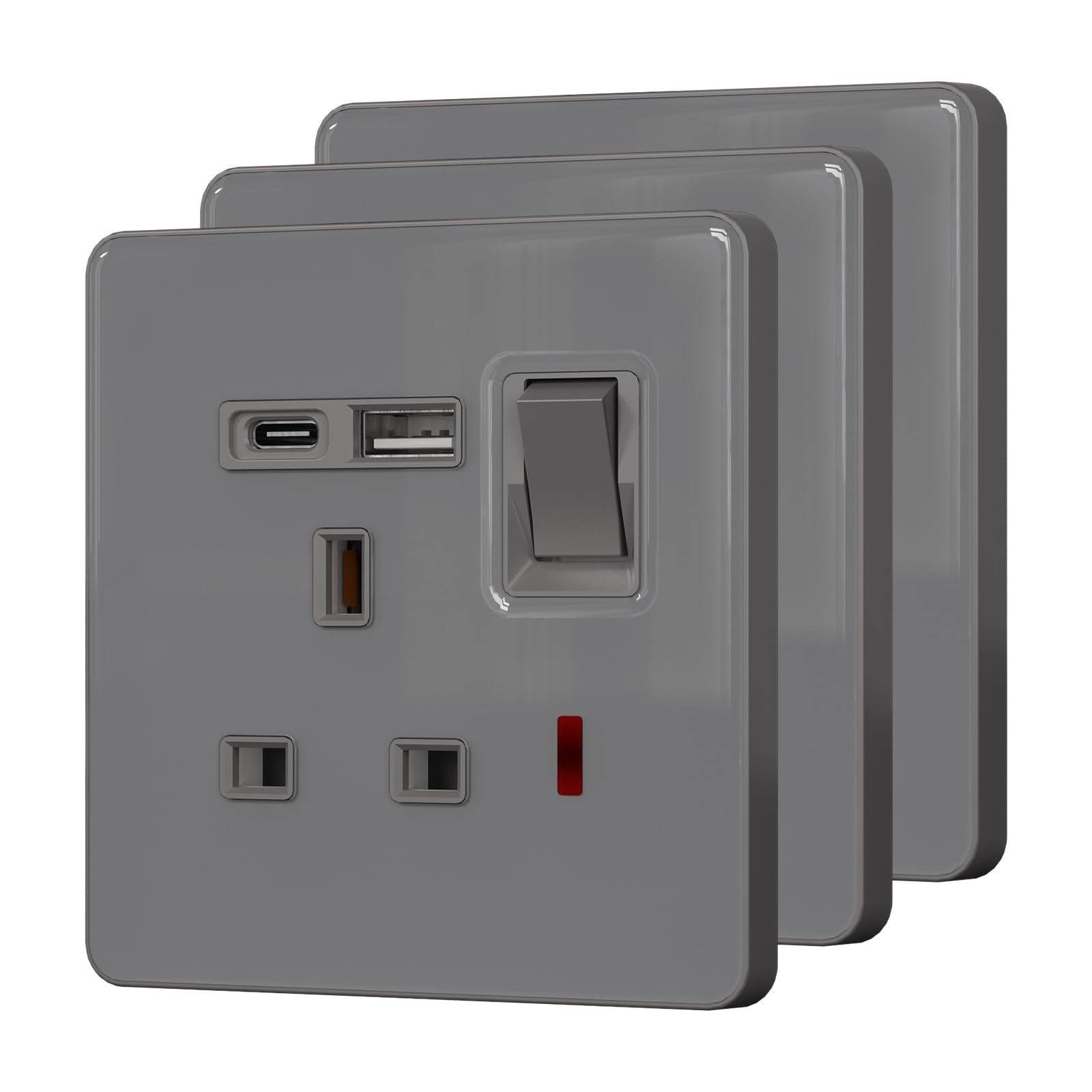 BSEED Single Socket with 20W USB-C Fast Charging,Glass Switched Wall Socket,LED Indicator Light,UK Standard 13A Electric Power Outlet,Screws Included,