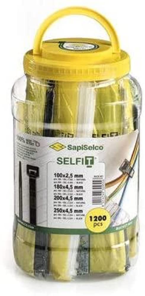 SapiSelco Kabelbinder-Sortiment (1200 Stück, Farben Natur + Weiß, verschiedene Größen 2,5x100 mm / 4,5x180 mm / 4,5x200 mm / 4,5x250 mm) 491153