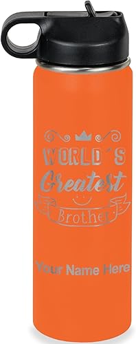 Miniatura 33 de LaserGram Botella de agua personalizada, World's Greatest Brother, acero inoxidable de doble pared aislada al vacío con popote superior, regalo
