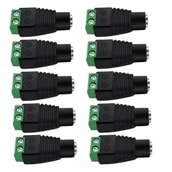 12V DC Power Connector 5.5mm x 2.1mm, 10Pcs Female Power Jack Adapter for Led Strip CCTV Security Camera Cable Wire Ends Plug