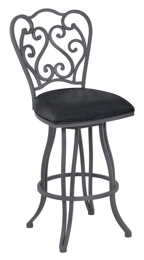 Armen Living Celeste 26" Counter Height Swivel Barstool in Vintage Black Faux Leather and Cadet Grey Metal Finish