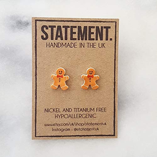 Christmas Gingerbread Man Biscuit/Cookie Stud Earrings - 1 pair (Silver Plated)