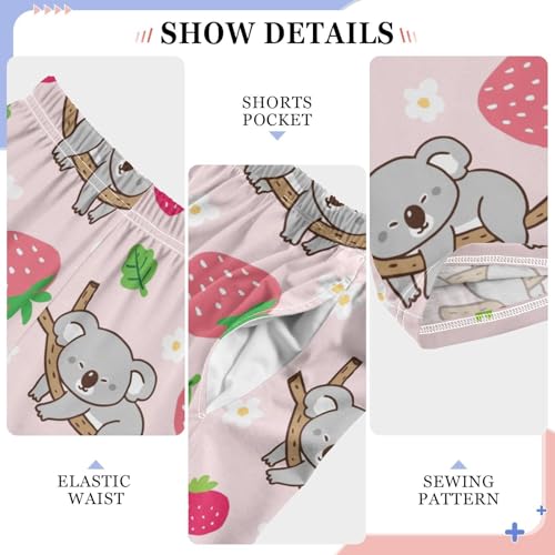 Koala and Strawberry Fruit Boys Long Pants Soft Trousers Elastic Waist Kids Lounge Bottoms with Pockets S-XL4