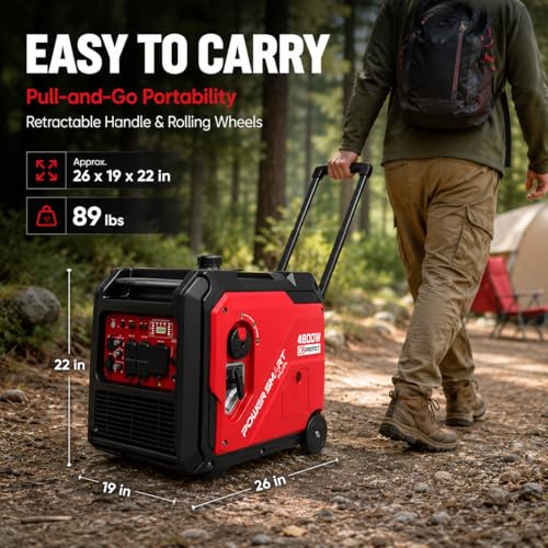 Image of PowerSmart 4800W Portable Inverter Generator, Gas Power with Electric Start, Quiet & Parallel Ready and 30A Outlet, CO Guard, RV Ready & Home Backup, Gas Powered, Quiet & Clean Power