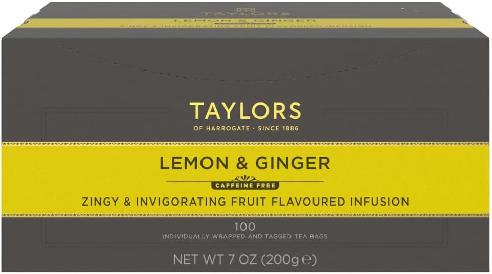 Lemon & Ginger, Herbal Tea, Individually Wrapped Bags, 100 Count (Pack of 1), Cleansing, Invigorating and Citrussy, Caffeine-Free, Enjoy Hot or Iced, 100 Teabags