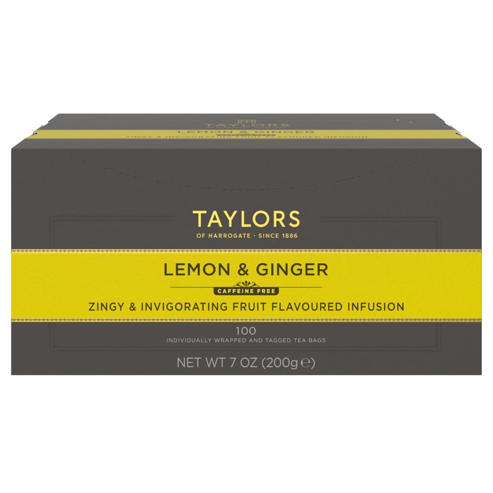 Lemon & Ginger, Herbal Tea, Individually Wrapped Bags, 100 Count (Pack of 1), Cleansing, Invigorating and Citrussy, Caffeine-Free, Enjoy Hot or Iced, 100 Teabags