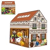 JAMARA 460754 Claas Spielhaus Bauernhof, Offiziell lizenziert, Indoor geeignet, Zelt mit Türöffnung, einfache Montage durch steckbare Elemente, platzsparend demontierbar
