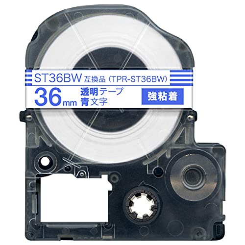 キングジム用 テプラ PRO 互換 テープカートリッジ ST36BW 36mm 強粘着 透明テープ 青文字