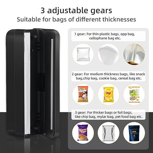 Mini Bag Sealer, USB Charger Potato Chip Bags Heat Sealer Capper, Reseals Snack Plastic Bag Heat Seal and Cutter, Sealing Machine Vacuum Impulse For Mylar Cereal Bags, Chip Bag Crimper