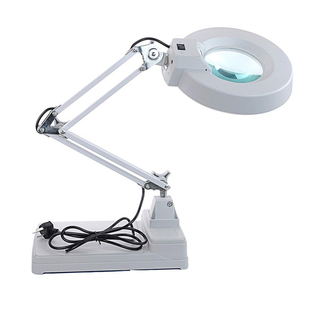 Lupa, 3X/5X/8X/10X LED 127 mm Lupa, Lupa Manos Libres con Soporte de lámpara LED Escritorio de Mesa Ajustable en Altura con Lupa iluminada para Lectura, Manualidades, Pasatiempos, Banco de Trabajo