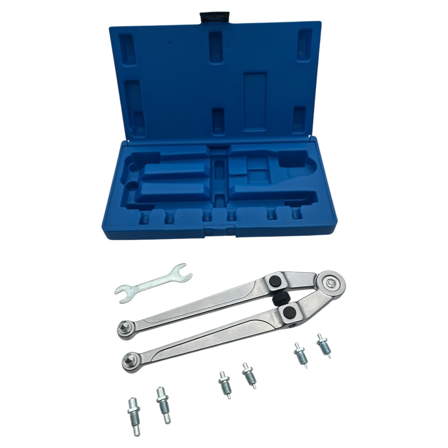 Alkan Stirnlochschlüssel Satz verstellbar Ø 2,5-9 mm CV-Stahl | Verstellbarer Zweilochmutterndreher mit 4 Zapfenpaaren, Ø 2,5-9 mm, für Zahnriemen, Montage & Feinmechanik