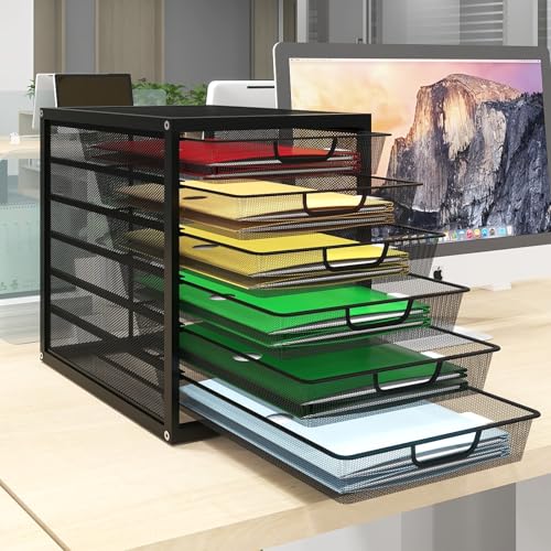 PUNCIA Cajonera 6 Archivador de Papel Cajones A4 Bandeja para Documentos Clasificador de Papel Organizador Metálico para Documentos Escritorio Almacenamiento Metal Oficina Negro