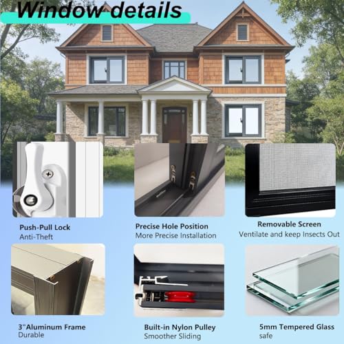 Ventana corrediza de aluminio de alta resistencia con vidrio templado blanco 4