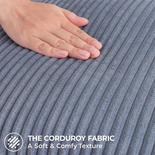 Image of Mecatny Corduroy Decorative Throw Pillow Covers 24x24 Set of 2 for Sofa Living Room, Soft Neutral Boho Couch Pillow Covers for Home Decor, Blue Grey
