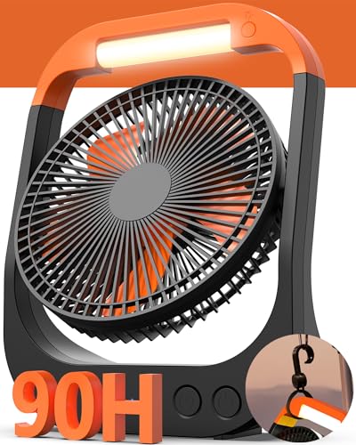 Koonie-8in-20000mAh-Camping-Fan-with-Timer-LED-Lantern-and-Hook-90hrs-Rechargeable-Battery-USB-Fan-with-4-Speeds-350Head-Rotation-Desk-Table-Fan-for-Bedroom-Outdoor-Tent-Travel-Picnic