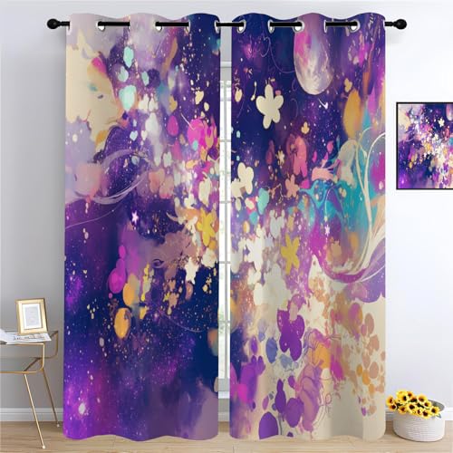 YUEAHOL Burbujas de Ondas de Colores Cortinas Salon Dormitorio Arte Abstracto 3D Cortinas Salon Opacas Estampadas Cortina Opaca Termica Aislante con Ojales 2 Piezas 220 x 210 cm