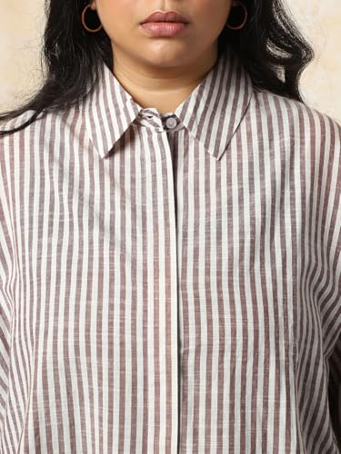 Image of HIGH Star Oversized Striped Cotton Shirt for Women | Stylish Tops for Women | Comfortable and Trendy Casual Shirt