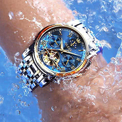 Image of OLEVS Men Watch Automatic Mechanical Skeleton Moon Phase Dress Business Stainless Steel 3AT Waterproof Luminous Men Wrist Watch